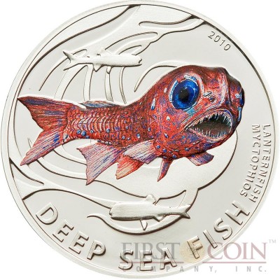 Pitcairn Islands LANTERNFISH series DEEP SEA FISH $2 Partly Colored Silver coin 2010 Proof 